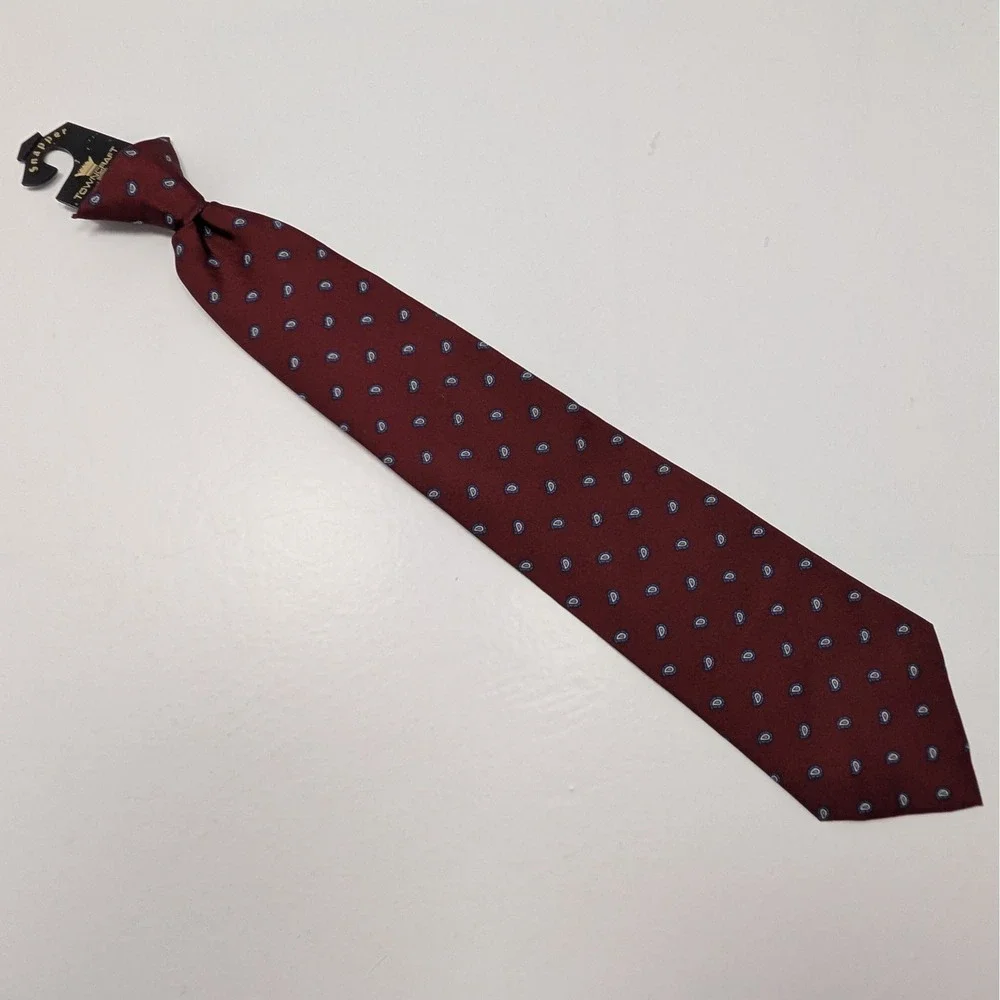 Kids Clip On Boys Tie Mini Paisley Foulard Pre Tied Burgundy Red Blue Beige Tan